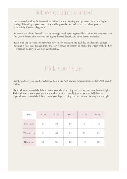 Bella top - digital sewing pattern