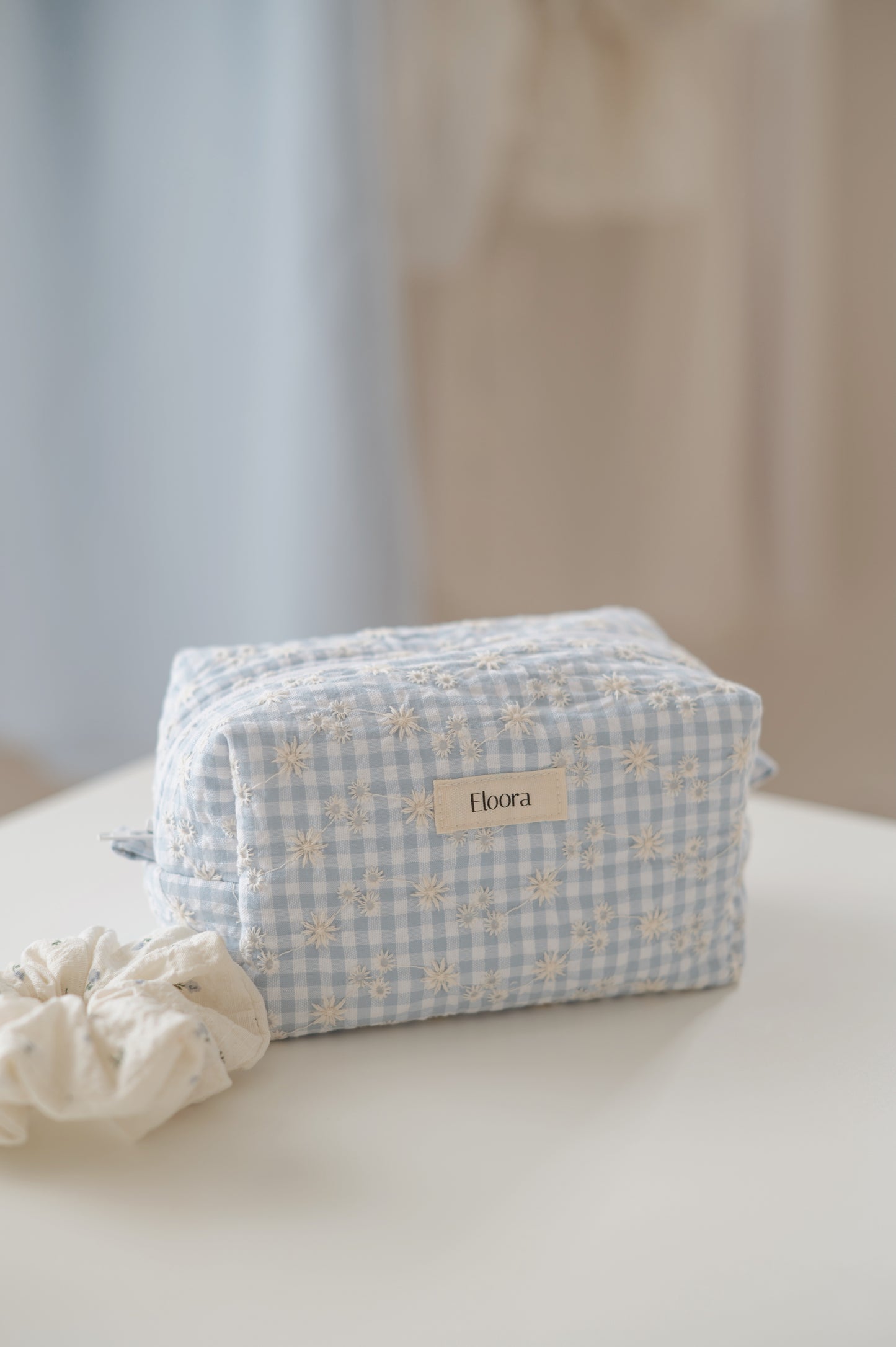 Makeup bag blue embroidered