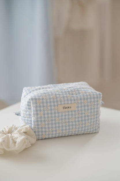 Makeup bag blue embroidered