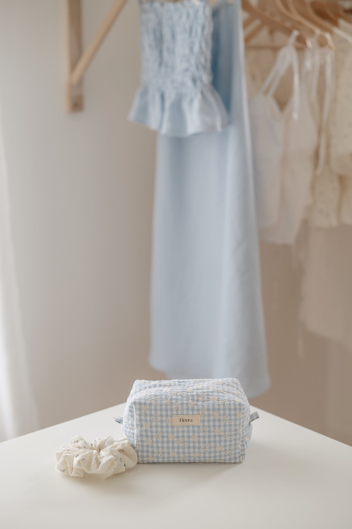 Makeup bag blue embroidered