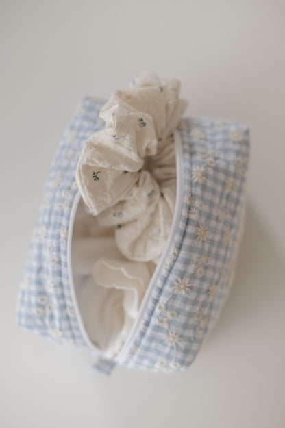 Makeup bag blue embroidered